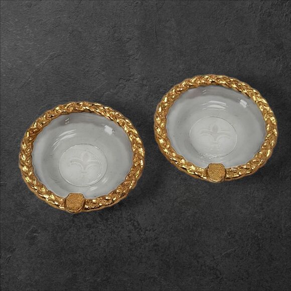 2 Vintage Princess House Gold Rope Mini Ashtrays Pair with Fleur-de-Lis Design - Picture 2 of 5
